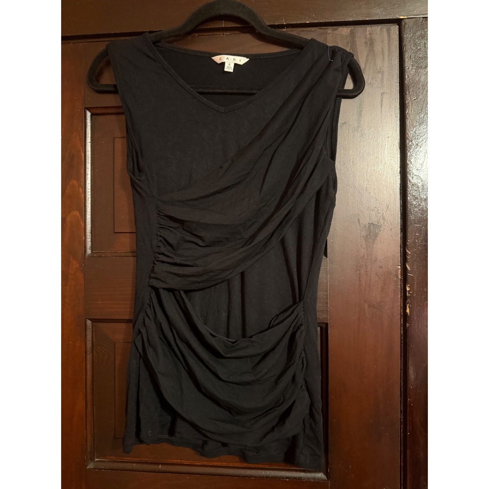 Cabi Black Draped Ruched Sleeveless V-Neck Top Style 261 Womens Small